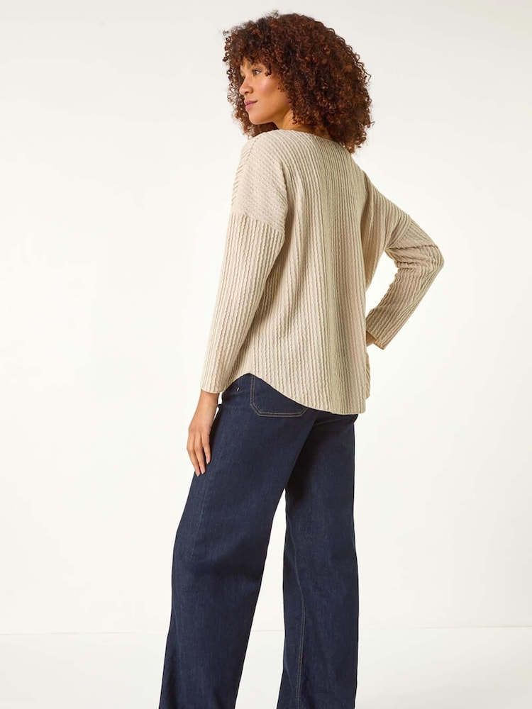 Roman Natural Textured Relaxed Necklace Tunic Top - Image 3 of 5