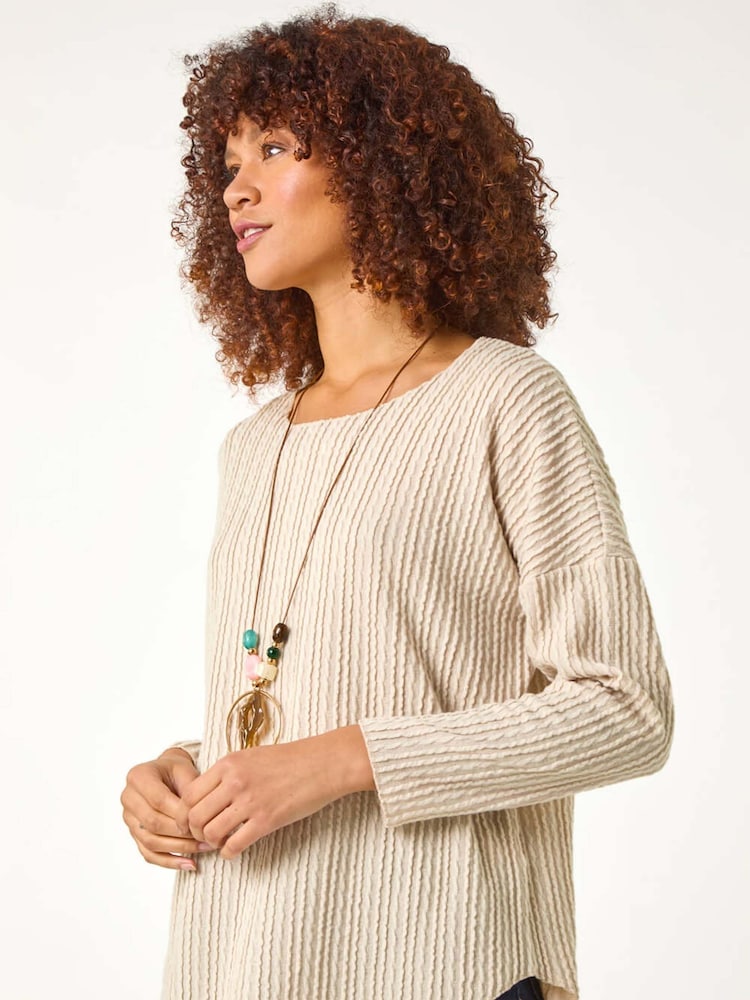 Roman Natural Textured Relaxed Necklace Tunic Top - Image 4 of 5