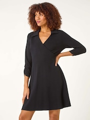 Roman Black Plain Crepe Short Dress - Image 2 of 5