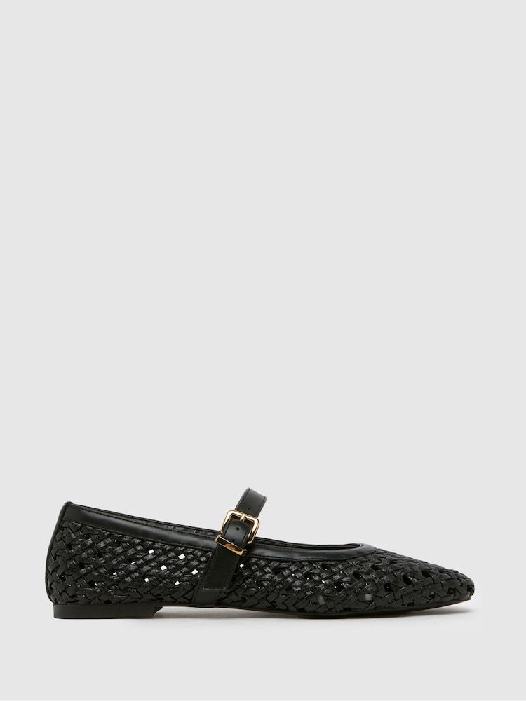 Schuh Lexie Woven Black Ballerinas - Image 1 of 4