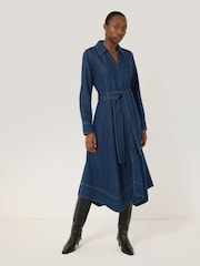 Jigsaw Blue Fluid Denim Belted Shirt Dress - Image 1 of 7