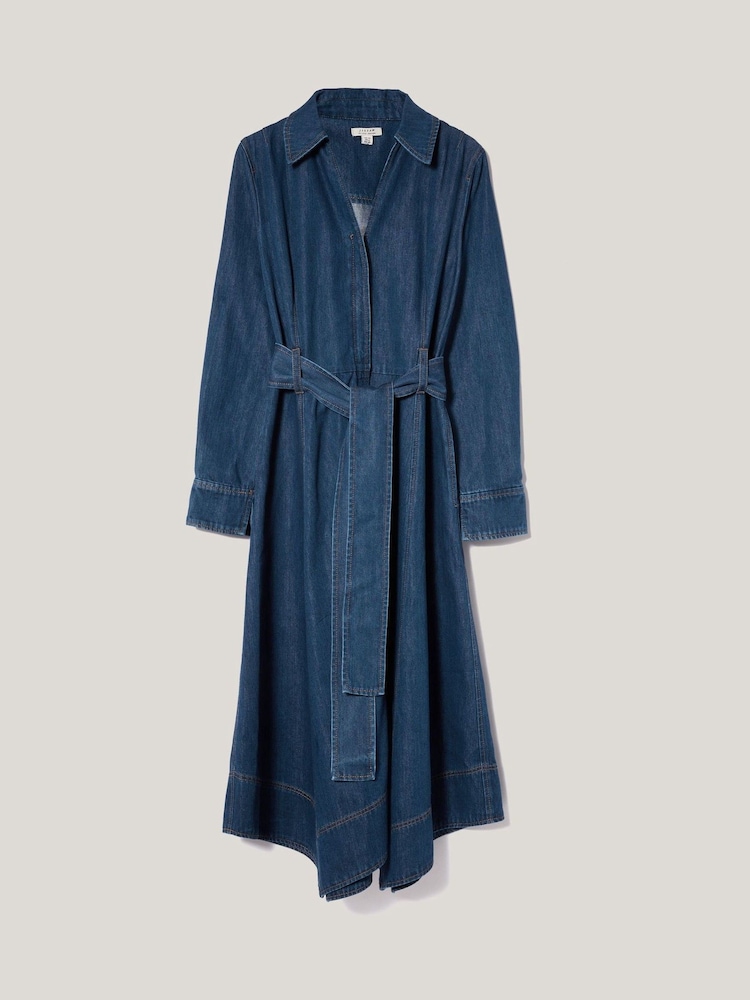 jigsaw denim dress JIGSAW Cotton Denim Gathered Midi Dress