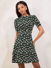 Green Floral Printed Jersey Underbust Mini Dress - Image 1 of 4
