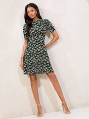 Green Floral Printed Jersey Underbust Mini Dress - Image 3 of 4