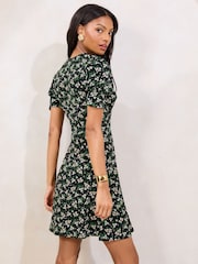 Green Floral Printed Jersey Underbust Mini Dress - Image 4 of 4