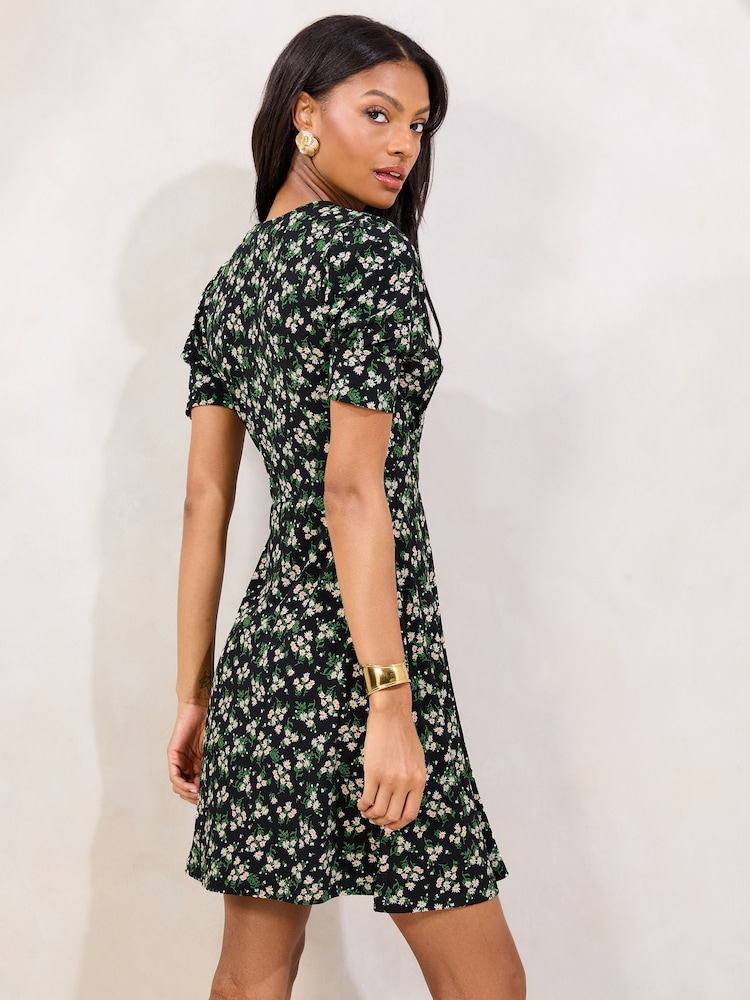 Green Floral Printed Jersey Underbust Mini Dress - Image 4 of 4 Green Floral Printed Jersey Underbust Mini Dress - Image 4 of 4
