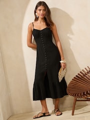 Negro - Lipsy Linen Button Through Midi Dress - Imagen 1 de 4