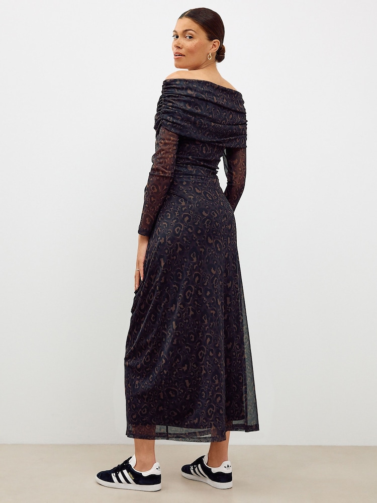 black mesh maternity dress PinkBlush Black Shimmer Mesh Long Sleeve Ruched Maternity Midi Dress Medium