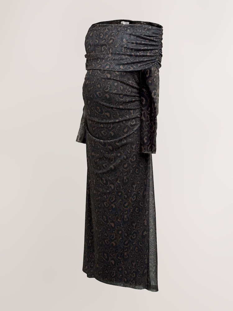 rose gold metallic long dress Long Illusion Prom Dress with Metallic Accents