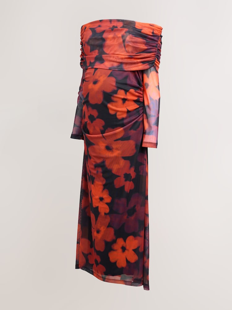Floral Maternity Mesh Bardot Dress - Image 1 of 4