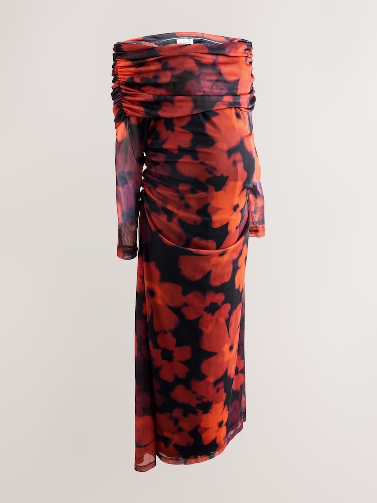 Floral Maternity Mesh Bardot Dress - Image 2 of 4 Floral Maternity Mesh Bardot Dress - Image 2 of 4