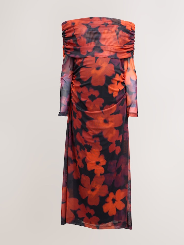 Womens Next Burgundy Red Floral Maternity Mesh Bardot Dress XXL (US 16-18)