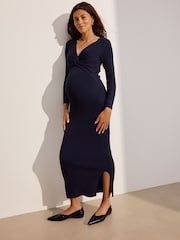 Navy Maternity Twist Front Knit Dress - Image 4 of 9