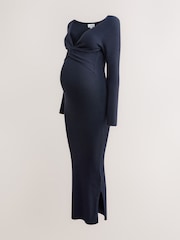 Navy Maternity Twist Front Knit Dress - Image 6 of 9