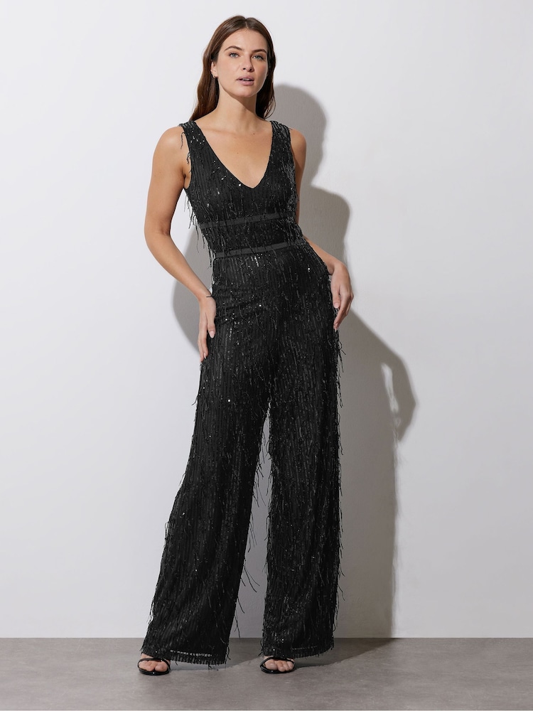 Buy Star by Julien MacDonald Black Tassel Sequin Jumpsuit from the