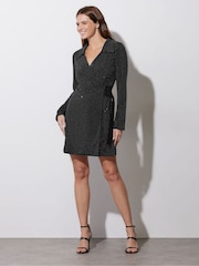 Star by Julien MacDonald Silver Diamante Wrap Tie Dress - Image 1 of 6