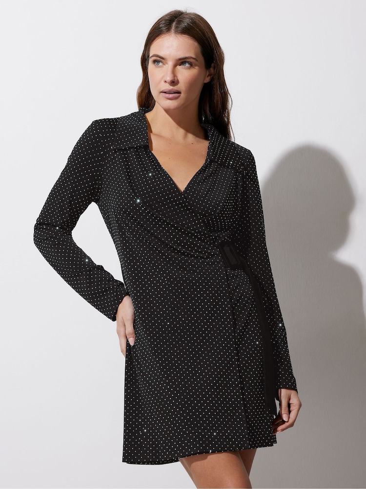 Star by Julien MacDonald Silver Diamante Wrap Tie Dress - Image 2 of 6
