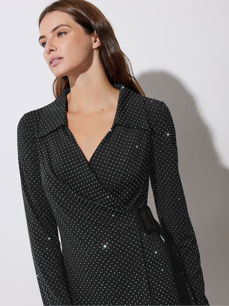 Star by Julien MacDonald Silver Diamante Wrap Tie Dress - Image 4 of 6
