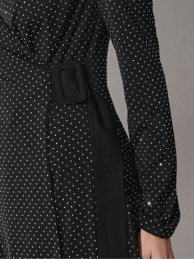Star by Julien MacDonald Silver Diamante Wrap Tie Dress - Image 5 of 6