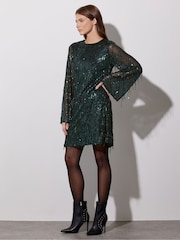 Star by Julien MacDonald Green Tassel Sequin Tunic Dress - Image 3 of 6