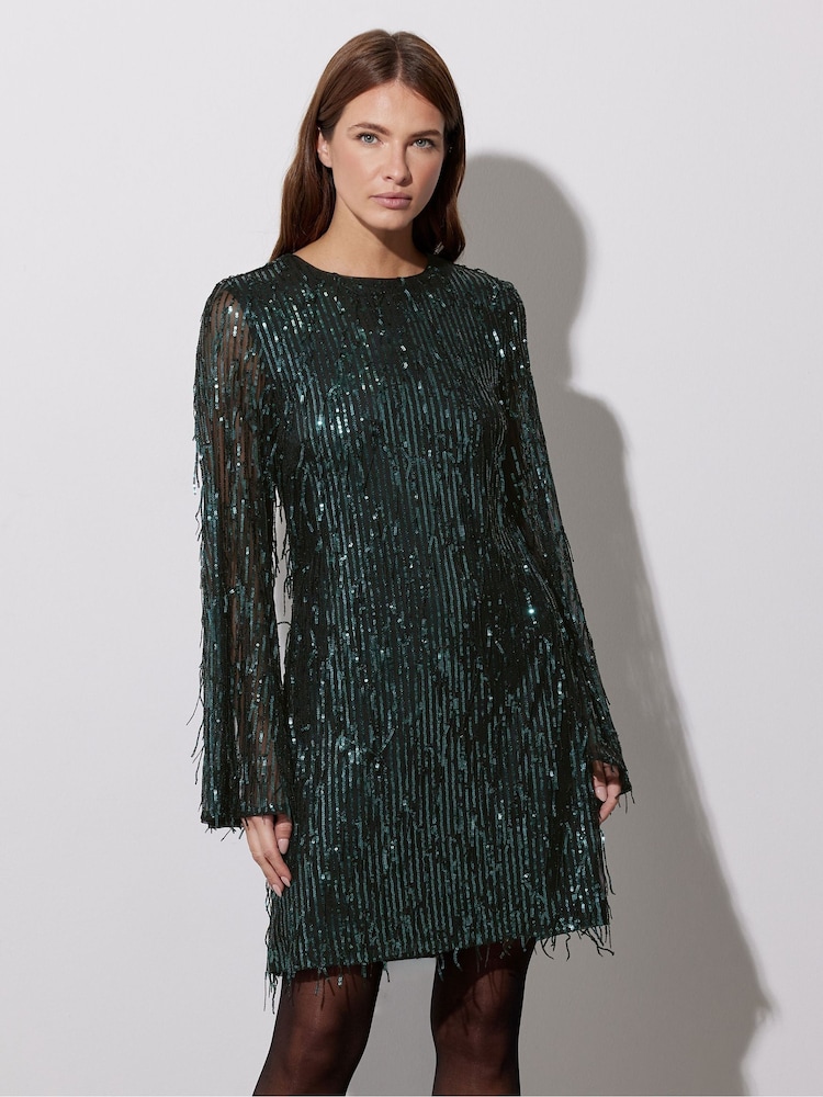 Star by Julien MacDonald Green Tassel Sequin Tunic Dress - Image 5 of 6