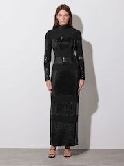 Star by Julien MacDonald Black Sequin Stripe Maxi Dress - Image 3 of 6
