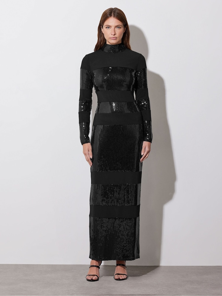 Star by Julien MacDonald Black Sequin Stripe Maxi Dress - Image 3 of 6