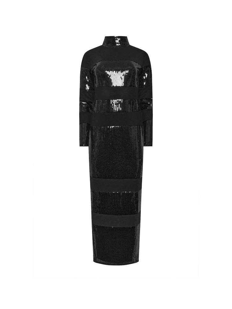 Star by Julien MacDonald Black Sequin Stripe Maxi Dress - Image 6 of 6