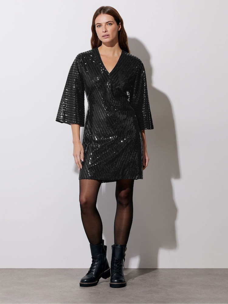Star by Julien MacDonald Black Sequin Chevron Dress - Image 4 of 6