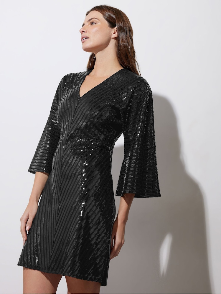 Star by Julien MacDonald Black Sequin Chevron Dress - Image 5 of 6