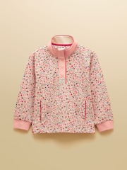 Joules Girls' Burnham Pink Floral Funnel Neck Sweatshirt - Image 1 of 5