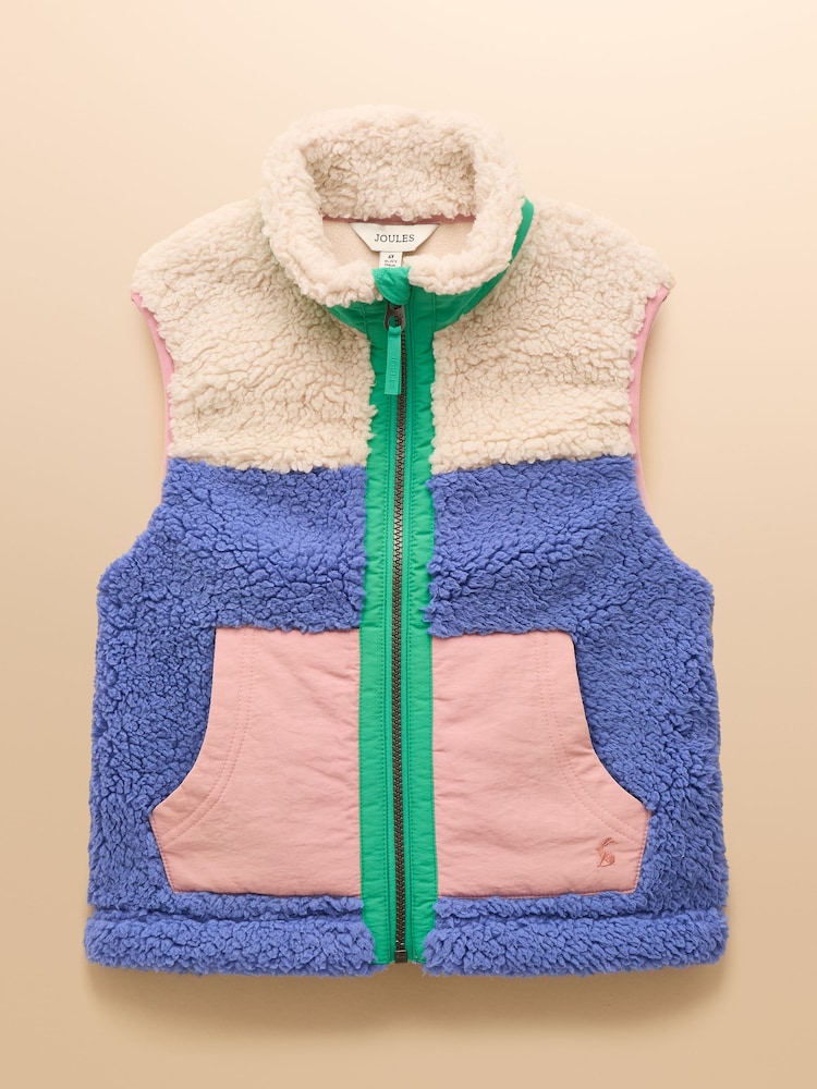 Joules Tilly Blue Colourblock Fleece Gilet - Image 1 of 4