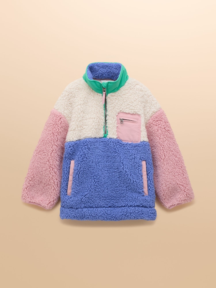 Joules Girls' Tilly Blue Colourblock Quarter Zip Fleece - Image 1 of 4 Joules Girls' Tilly Blue Colourblock Quarter Zip Fleece - Image 1 of 4