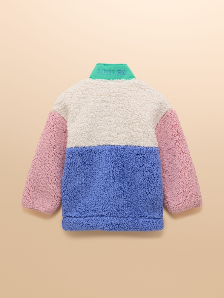 Joules Girls' Tilly Blue Colourblock Quarter Zip Fleece - Image 2 of 4 Joules Girls' Tilly Blue Colourblock Quarter Zip Fleece - Image 2 of 4