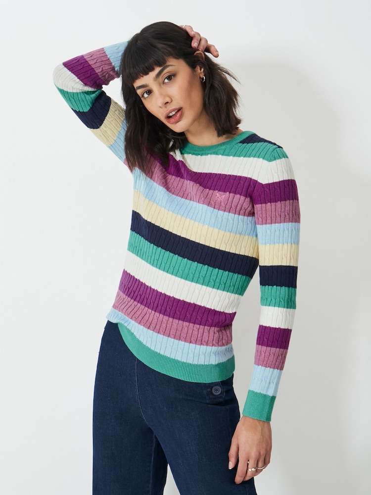 Crew Clothing Blue Chrome Heritage Cable Crew Neck Jumper - Image 1 of 5