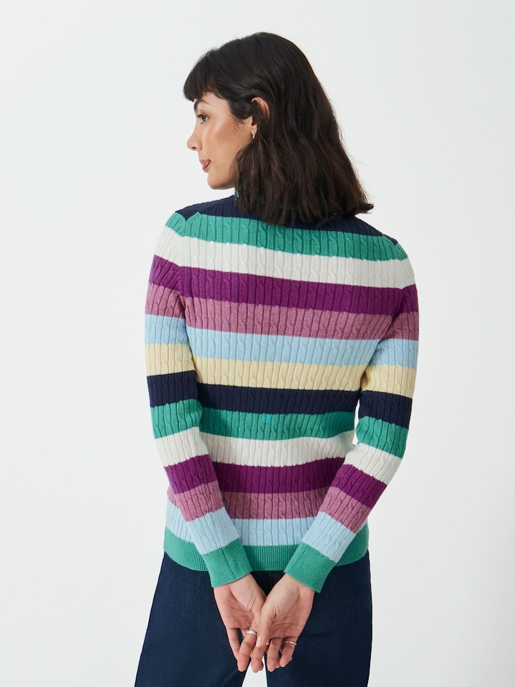 Crew Clothing Blue Chrome Heritage Cable Crew Neck Jumper - Image 2 of 5