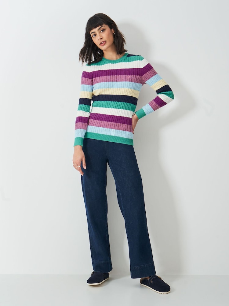 Crew Clothing Blue Chrome Heritage Cable Crew Neck Jumper - Image 3 of 5