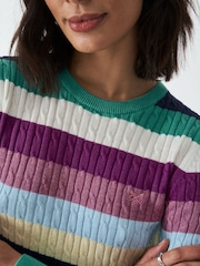 Crew Clothing Blue Chrome Heritage Cable Crew Neck Jumper - Image 4 of 5