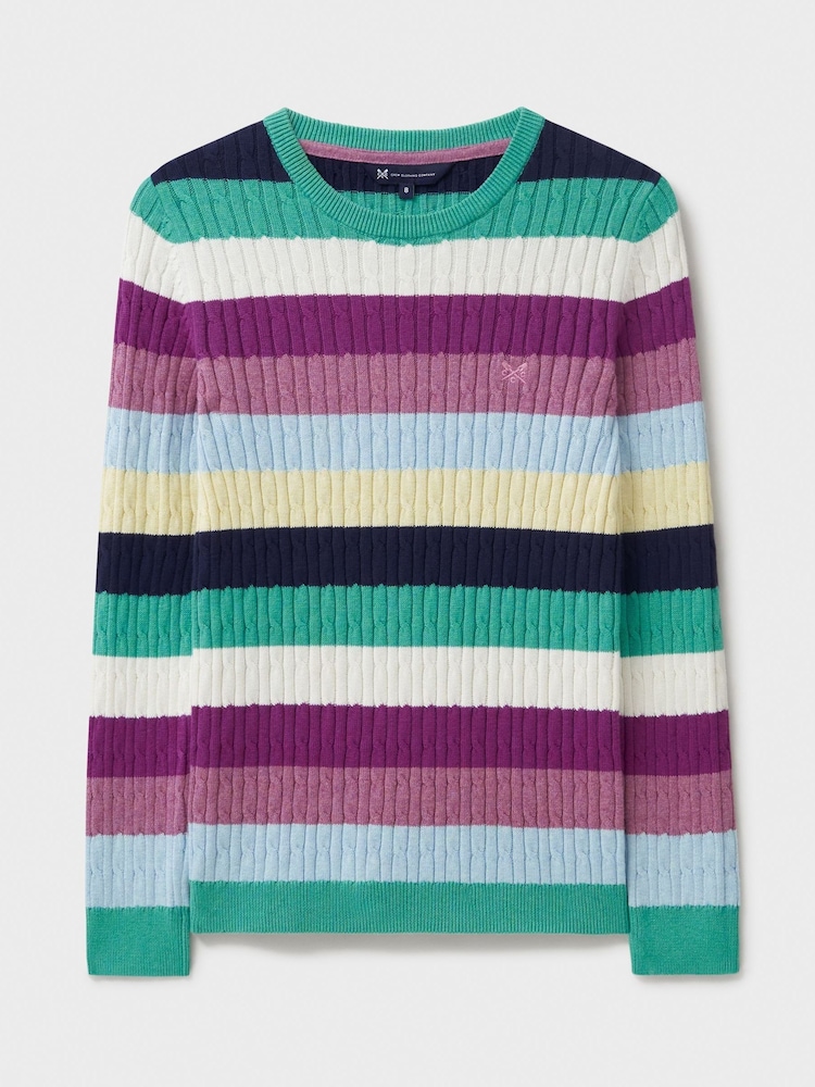 Crew Clothing Blue Chrome Heritage Cable Crew Neck Jumper - Image 5 of 5