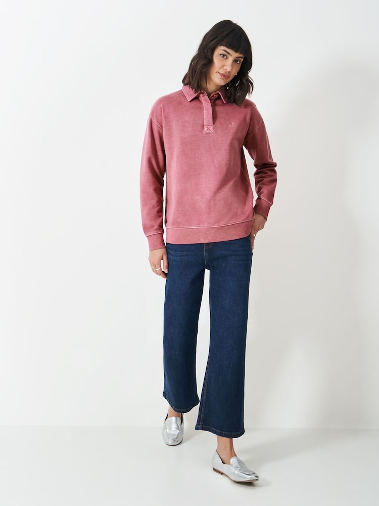 Crew Clothing Light Pink Pigment Dyed Rugby Sweatshirt - Image 1 of 5