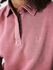 Crew Clothing Light Pink Pigment Dyed Rugby Sweatshirt - Image 4 of 5