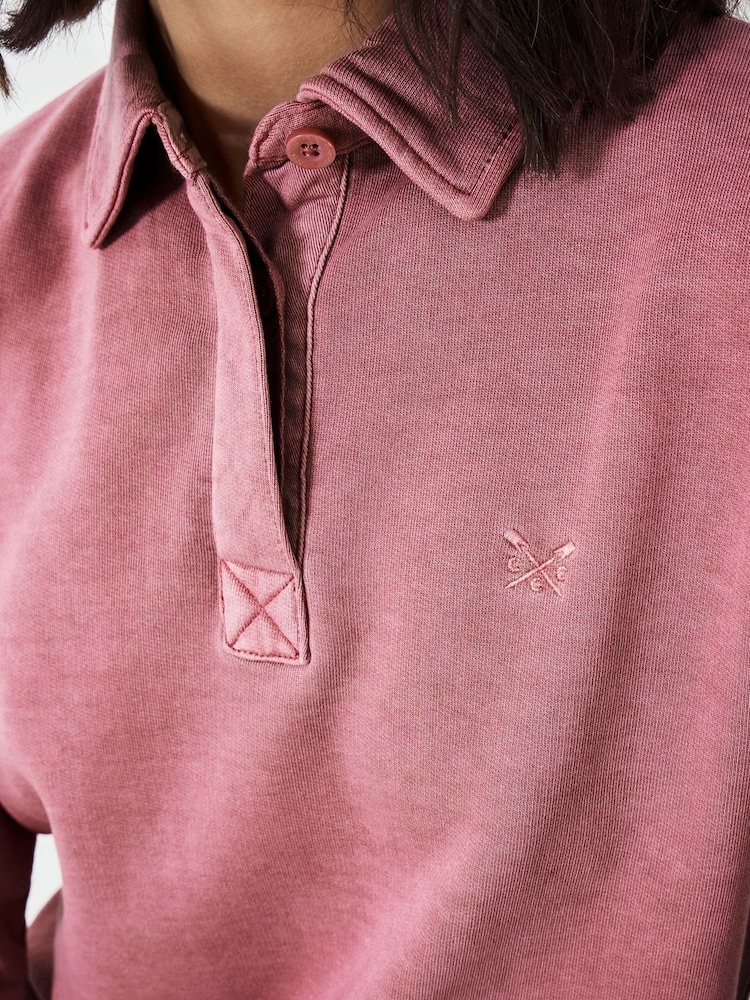 Crew Clothing Light Pink Pigment Dyed Rugby Sweatshirt - Image 4 of 5