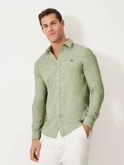 Crew Clothing Green Long Sleeve Linen Shirt - Image 1 of 5