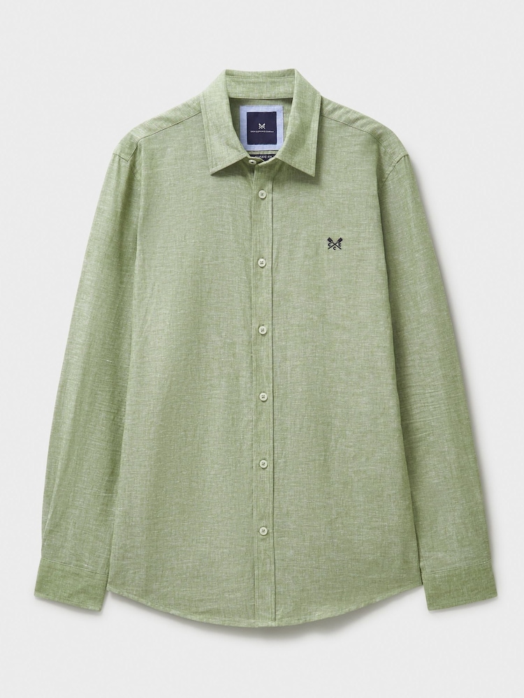 Crew Clothing Green Long Sleeve Linen Shirt - Image 5 of 5