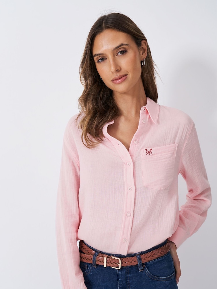 Crew Clothing Pink Harlie Relaxed 100% Cotton Shirt - Image 1 of 5