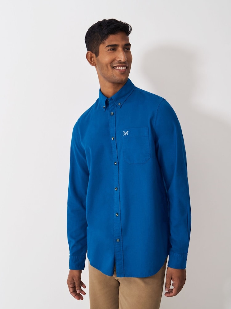 Crew Clothing Blue Long Sleeve Dyed Oxford 100% Cotton Shirt - Image 1 of 5