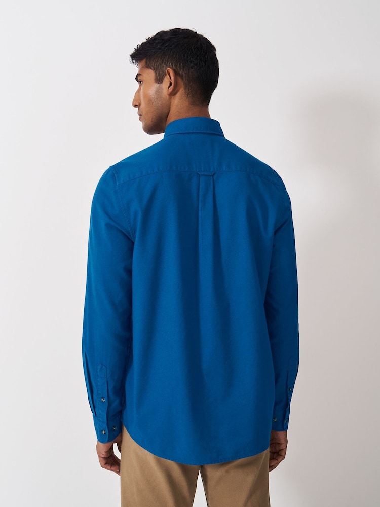 Crew Clothing Blue Long Sleeve Dyed Oxford 100% Cotton Shirt - Image 2 of 5