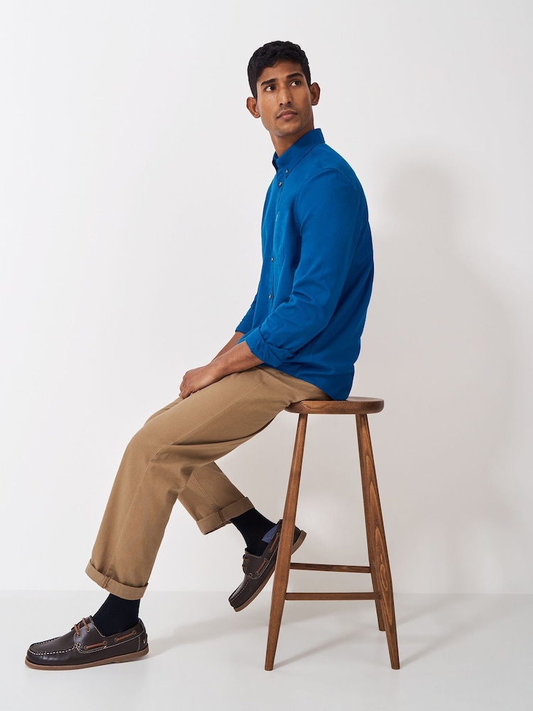 Crew Clothing Blue Long Sleeve Dyed Oxford 100% Cotton Shirt - Image 3 of 5