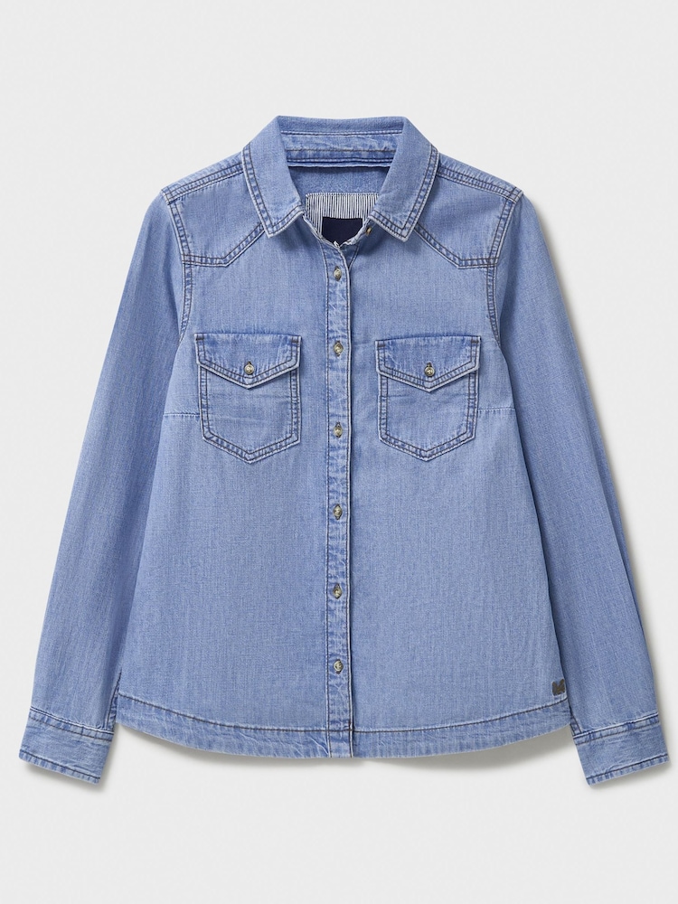 Crew Clothing Blue Denim 100% Cotton Shirt - Image 5 of 5