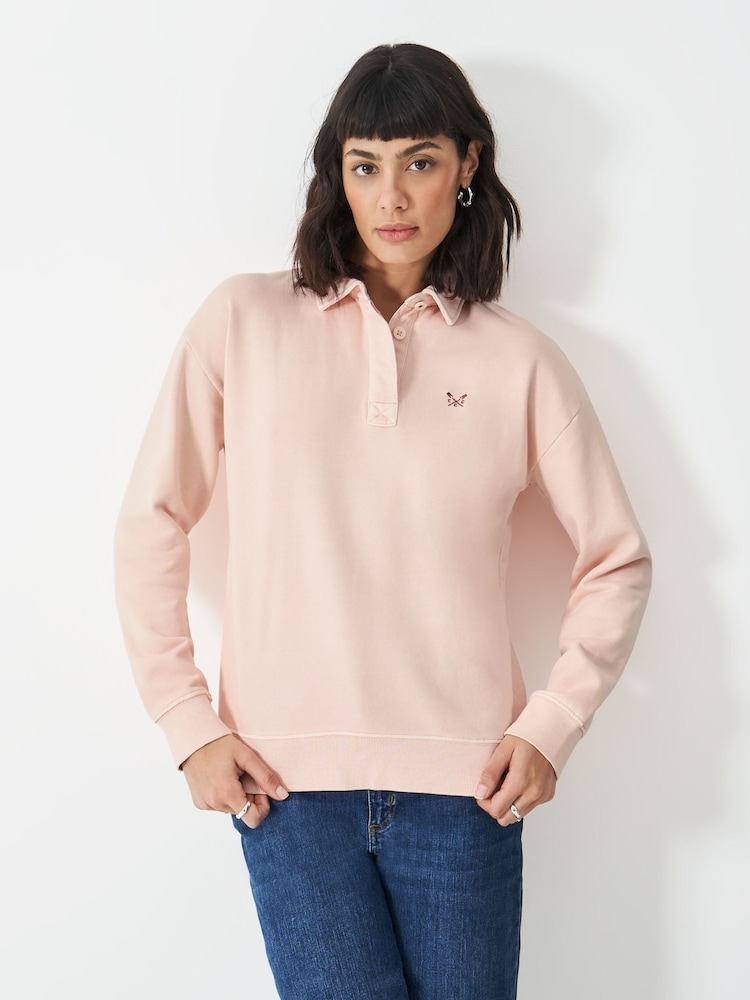 وردي فاتح - Crew Clothing Pigment Dyed Rugby Sweatshirt - صورة 1 من 5